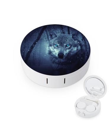 Bagea-Ka Forest Black Snowfall Cold Galaxy Wolf Pattern Contact Lens Case Box Eye Care Kit Holder Mirror Box with Tweezers Remover Tool Solution Bottle for Outdoor Travel & Home