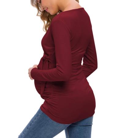 Love2Mi Maternity Nursing Top - Long Sleeve V-Neck Maternity Clothes in Wine Red - Buy Online on GoSupps.com