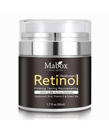 Mabox Retinol Moisturizer Cream for Face and Eye Area 1.7 Fl. Oz with Retinol  Hyaluronic Acid  Vitamin E and Green Tea for Anti Aging.Wrinkles Cream for Face Best Night and Day Moisturizing Cream