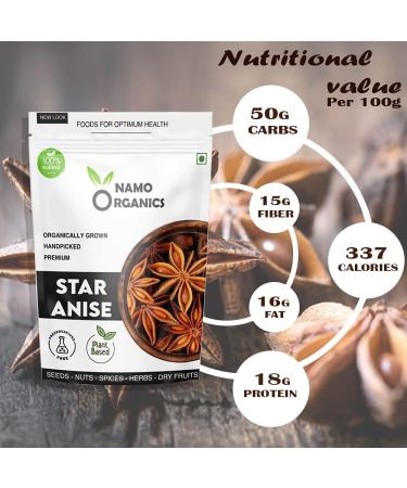 Indian Natural Grocery NAM Organics Whole Star Anise (Chakri Phool) - 200 Gm - Aromatic & Natural Whole Spices - Buy Online on GoSupps.com