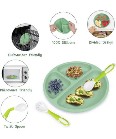 Vicloon 3Pcs Silicone Baby Suction Plates - Non Slip Divided Dishes for Toddler Self Feeding - Fits Most Highchairs - Green/Pink/Beige - Buy Online on GoSupps.com