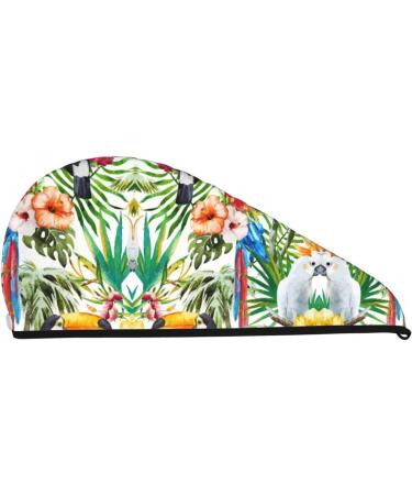Toucans Parrot Palm Tree Coral Velvet Hair Cap Quick-Dry Towel Wrap for Men & Women | Ideal Travel & Home Use - Buy Online on GoSupps.com