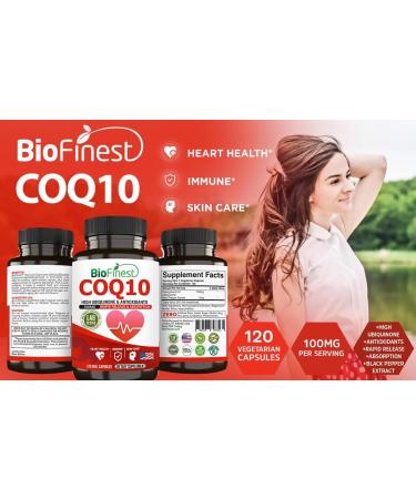 CoQ10 Coenzyme Q10 100mg Supplement - Fast Absorption Antioxidant for Heart Health & Energy - 120 Capsules - Immune Support - Buy Online on GoSupps.com