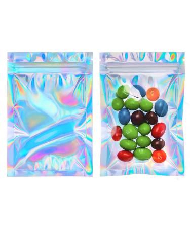 Cherodada 100 Pcs Smell Proof Bags Resealable Holographic Bag for Party Favor Food Safe Storage Packaging Products ( 3x4 Inch ) Holographic Rainbow 3x4 Inch (Pack of 100)