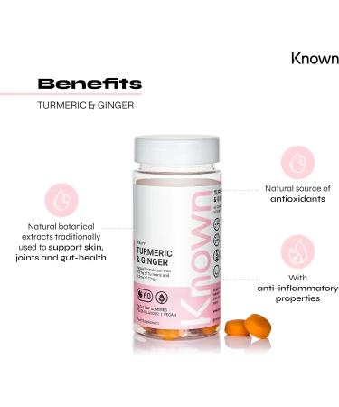 Known Nutrition Vegan Turmeric & Ginger Vitamin Gummies - 60 Gummies | Natural Peach Flavored Supplement - Buy Online on GoSupps.com