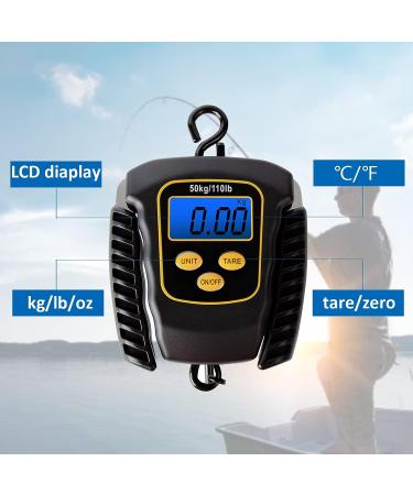 CyberDyer 110lb Digital Portable Fishing Scale with Backlit LCD Display - Luggage Weigher & Fishing Gift for Men - Black/Yellow - Buy Online on GoSupps.com