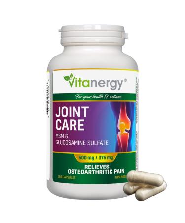 Vitanergy Joint Pain Relief - High Potency MSM & Glucosamine Supplement - Arthritis Relief Formula - 180 Capsules - Non-GMO Dairy-Free Clean Ingredients - Made in Canada - 1.5 Month Supply