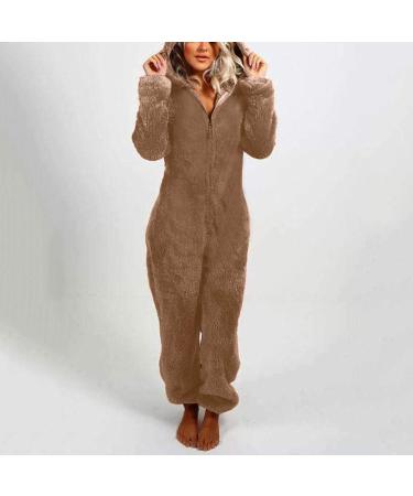 Cozy Teddy Fleece Jumpsuit for Girls | Haiorziyou Plush Winter Pajamas - Fluffy Onesie with Hood - Soft Zipper Sleep Overall - XXL Khaki - Buy Online on GoSupps.com