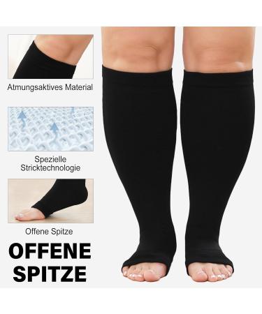 Putuo Compression Stockings for Thick Calves - Thrombosis Socks for Men & Women Open Tip Support Stockings for Travel & Running XXL Black - Buy Online on GoSupps.com
