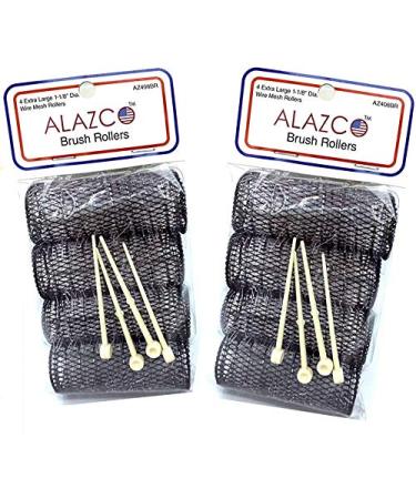 ALAZCO 8 pc Vintage Style Hair Rollers XLarge BRUSH ROLLERS & 8 PINS (8 XL Rollers) X-Large (Pack of 8)