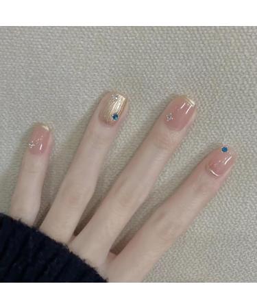 Handmade Nail Wearing Simple and Gentle Style Naked Color Nail Magic Mirror Powder French Style Whitening False Nail Patch (Size : S)