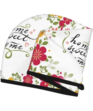 Buy Hair Towel Wrap | Quick-Dry Turban with Button | Home Sweet Home Floral Design Ideal for Fast Hair Drying - Buy Online on GoSupps.com
