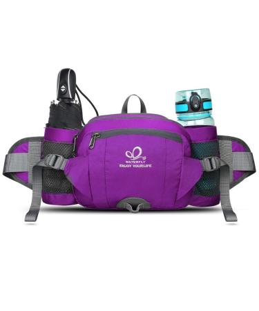 WATERFLY Fanny Pack Waist Bag: Fannie Pack 2 Water Bottle Holders Lumbar Belt Hiking Walking Running Jogging Camping Large Woman Man (Bottle Not Included) Purple