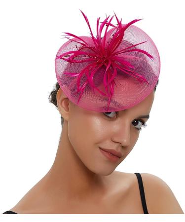 Elegant Rosy Fascinator Hat with Feather & Net | Derby Tea Party Headwear for Women & Girls - Perfect Wedding Accessory - Buy Online on GoSupps.com