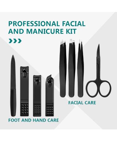 Professional 8Pcs Nail Clippers Set with Precision Tweezers - Stainless Steel for Thick Nails, Eyebrows, and Eyelashes Extensions - Black - Buy Online on GoSupps.com
