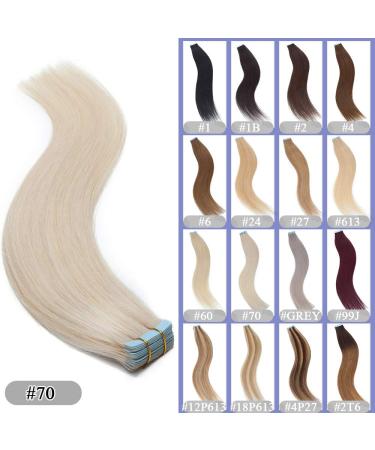 Elailite Invisible Tape Hair Extensions - 20 Pieces Remy Real Human Hair 45cm 50g #70 Bleached White - Buy Online on GoSupps.com