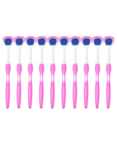 10Pcs Tongue Brush Long Handle Silicone Tongue Scraper Tongue Cleaner Helps Fight Bad Breath for Tongue Mouth(Pink)