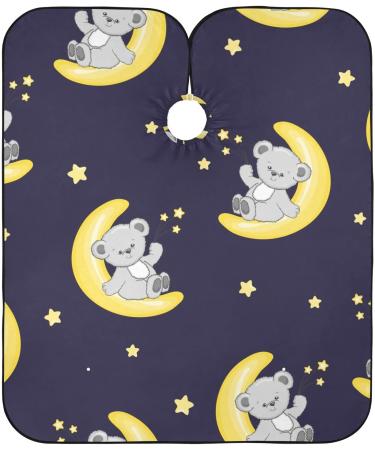 Waterproof Barber Cape - Cute Teddy Bear on Moon & Cheetah Haircut Bib for Men & Women | Unisex Hair Cutting Cape - Buy Online on GoSupps.com