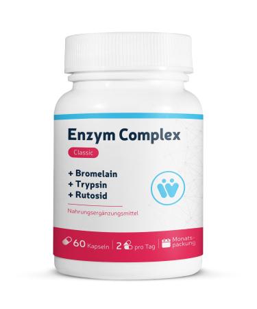 Enzyme complex classic - with bromelain pineapple enzyme high dose + trypsin + rutoside - monthly packing with 60 enzymes capsules - traditional systemic enzyme combination
