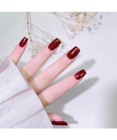 Glitter Nail Polish Wine Red Glitter Nail Varnish Long Lasting Chip Resistant & Quick Drying Nail Polish Gel for Women Girls Christmas DIY Nail Art at Home 10ML (Wine Red Glitter) - Buy Online on GoSupps.com