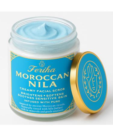 Feriha Moroccan Nila Creamy Facial Scrub Brightens Softens & Soothes Sensitive Skin With Saharan Indigo Argan Oil & Barbary Fig Gentle Exfoliant for Radiant Glow