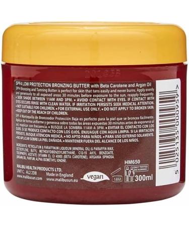 Malibu Sun SPF 4 Bronzing Tanning Body Butter with Beta Carotene and Argan Oil Water Resistant Tropical Coconut Fragrance 300ml - Buy Online on GoSupps.com