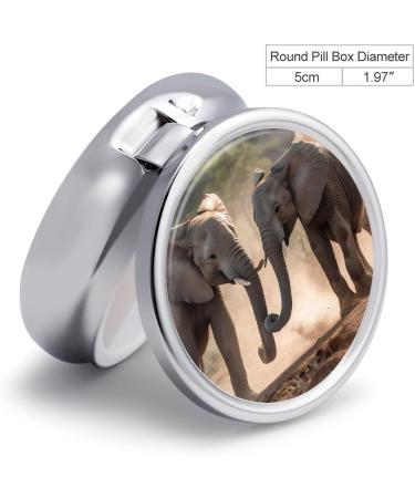 Round Pill Box with Elephants | 3 Compartment Decorative Medicine Organizer | Portable Metal Pocket Pill Case - Style-8 - Buy Online on GoSupps.com