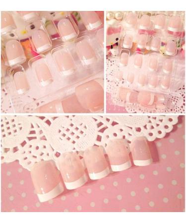 Shop Hujl Artificial Nails - Natural Short Round French Tips | Acrylic Beauty Salon Complete Cover Manicure - Buy Online on GoSupps.com