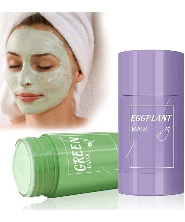 2PCs Green Tea Clay Mask Stick - Oil Control Acne Clearing & Blackhead Remover - Moisturizing Green Tea + Aubergine Formula for Flawless Skin - Buy Online on GoSupps.com