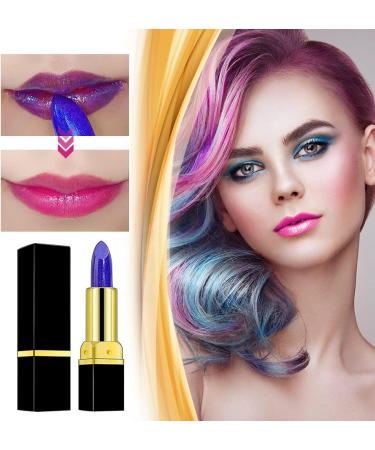  Horuili Magic Blue Color Changing Lipstick Blue Glitter Lipstick Blue Changed to Pink Lip Gloss Long Lasting Hydration Never Fade Natural Lip Care (02) (01) - Buy Online on GoSupps.com