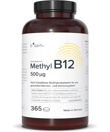 B'Sain Methyl B12 Sucking Tablets 500 g - High Dose Active Vitamin B12 with Fresh Lemon Taste - 365 Count - Buy Online on GoSupps.com