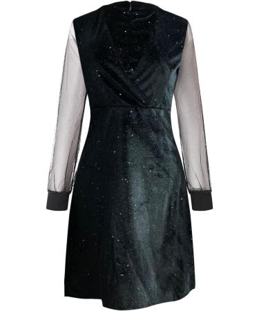 Hanxiulin Women's Mini Dress - Sequin Ball Gown & Cocktail Outfit for Weddings and Festive Events - Long Sleeve Black Dress - Buy Online on GoSupps.com