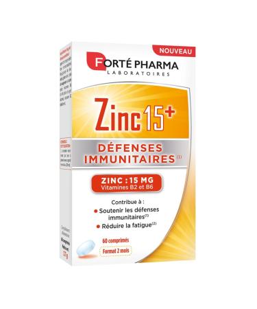 Forté Pharma Zinc 15+ | Zinc Bisglycinate 15 mg + Vitamins B2 & B6 - Anti Fatigue - Zinc Dietary Supplement Immune Defenses Maximum Dosage | 60 tablets, 1/day, 2 months