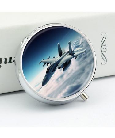 Round Fighter Jets Pill Box - 3 Compartment Decorative Metal Organizer for Travel | Portable Pocket Medicine Case - Buy Online on GoSupps.com
