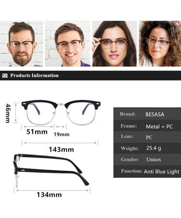 Buy LNTICB Blue Light Glasses - Retro Anti-UV Computer Reading Glasses for Eye Fatigue Relief | Unisex Silver & Black Frames - Buy Online on GoSupps.com