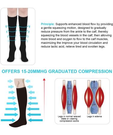 ACWOO Compression Socks 3 Pairs for Women & Men - Non-Slip Breathable Long Tube Flight Running Support Socks - Black (S-M) - Buy Online on GoSupps.com