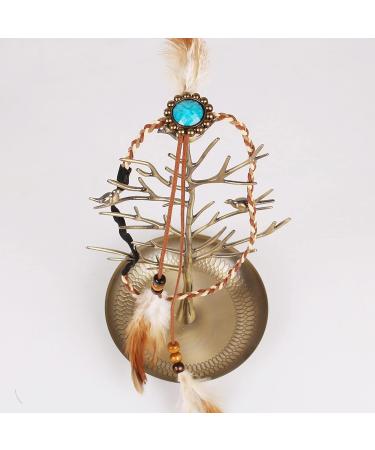 Qisogy Boho Feather Headdress | Beaded Tassel Headband | Turquoise Princess Head Chain | Brown | 48CM - Buy Online on GoSupps.com