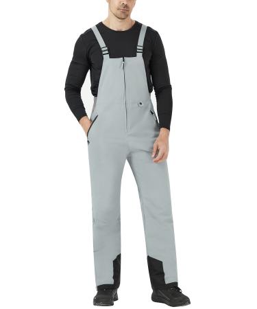 WULFUL Mens Insulated Snow Bibs Waterproof Winter Ski Pants Snowboarding Overalls X-Large Classic Light Grey