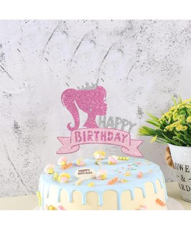 Barbie Cake Topper Glitter Pink Cake Decorations Happy Birthday Cake Pick for Princess Theme Baby Shower Wedding Anniversary Girl Birthday Party Cake DIY Decor 1 - Buy Online on GoSupps.com