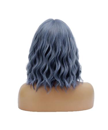 14 Inch Mix Blue Wavy Bob Wig with Air Bangs for Women - Shoulder Length Synthetic Wig for Summer Party, Cosplay, and Daily Use - Buy Online on GoSupps.com