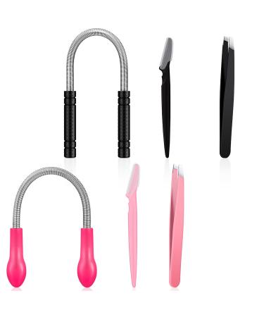 6 Pieces Spring Facial Hair Remover with Eyebrow Remover Trimmer Beveled Tweezers Threading Hair Removal Face Epilator Tool for Women Removes Hair on The Upper Lip Chin Cheeks