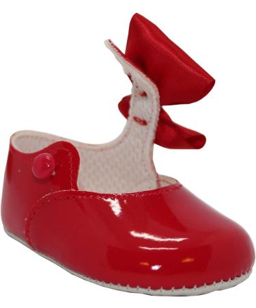 British-Made Baby Girls Red Pram Shoes with Bow Detail | Soft Sole | Size 3 UK Child - Buy Online on GoSupps.com