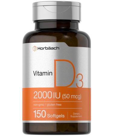 Horbaach Vitamin D3 2000IU Softgels | 150 Count | 50mcg Cholecalciferol | Non-GMO & Gluten Free Supplement