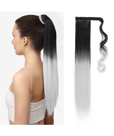 Tess ponytail extension ombre 60 cm dark brown to silver gray smooth braid extension horsepower hair part 90g long hair extension braid 60 cm-smooth dark brown to silver gray