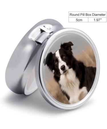 Round Pill Box with Border Collie Print - 3 Compartment Portable Pill Organizer | Decorative Metal Pocket Pill Case - Buy Online on GoSupps.com