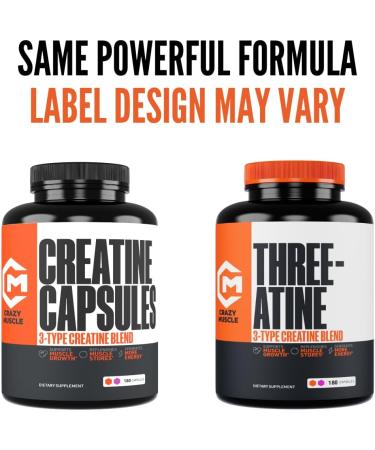 Creatine Capsules 5g Premium 3X ThreeAtine Pre Workout Bulk Muscle Mass Gainer High Absorption Easy to Take Creatine Monohydrate Pills Alternative Optimum Performance for Men Women 180 Capsules - Buy Online on GoSupps.com