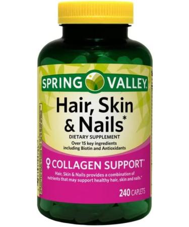Spring Valley - Hair Skin & Nails Over 20 Ingredients Including Biotin and Collagen 240 Caplets