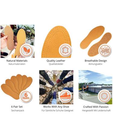 Kaps Leather Cork Shoe Insoles Set - 6 Pairs for Men and Women | Natural Leather with Cork Underlayer | Replacement Inserts | Size 44 EUR / 11 US Men - Buy Online on GoSupps.com