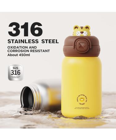 Zoyzoii 450ml Children's Stainless Steel Drinking Bottle with Straw & Bag - Thermos for Kindergarten - Yellow - Buy Online on GoSupps.com