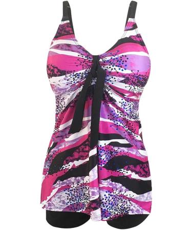 Jchen Women's Plus Size Colorful Striped Tankini Set with Tummy Control - Purple - Buy Online on GoSupps.com